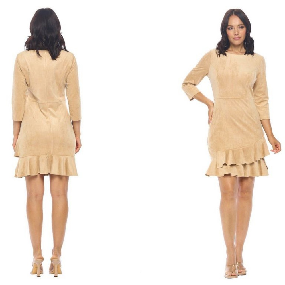 Aryeh Tan Ruffle Hem Suede Mini Dress